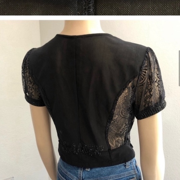 SANER V-neck shorts sleeve see true lace blouse - Picture 9 of 16